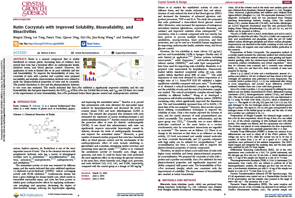 Rutin Cocrystals with improved Solubllity, Bioavailability, and Bioactivities